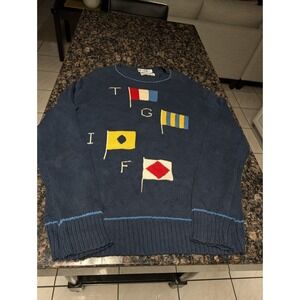 VTG Braemar Scottish Mens Large  Blue Knit Flags